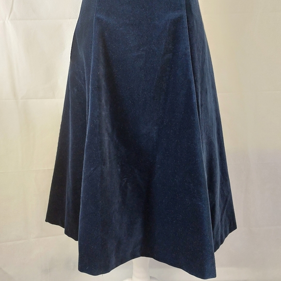 Vintage Gina Bacconi Velvet Dress Off Shoulder Fit & Flare Size 12 Navy Occasion - Picture 6 of 14